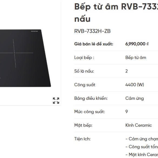 bếp từ âm rinnai rvb 7342h zb hai vùng nấu  thiết kế sang trọng điều khiển cảm ưng hiện đại