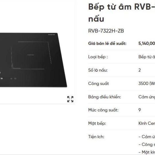 bếp từ âm rinnai rvb 7342h zb hai vùng nấu  thiết kế sang trọng điều khiển cảm ưng hiện đại