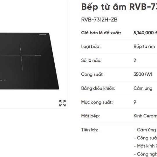 bếp từ âm rinnai rvb 7342h zb hai vùng nấu  thiết kế sang trọng điều khiển cảm ưng hiện đại